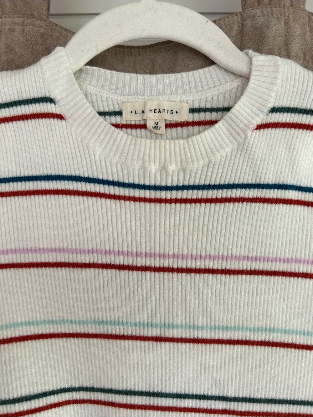 Women’s LA Hearts Crop Top, Ribbed, Knit Cream with stripes Size M - Picture 2 of 4